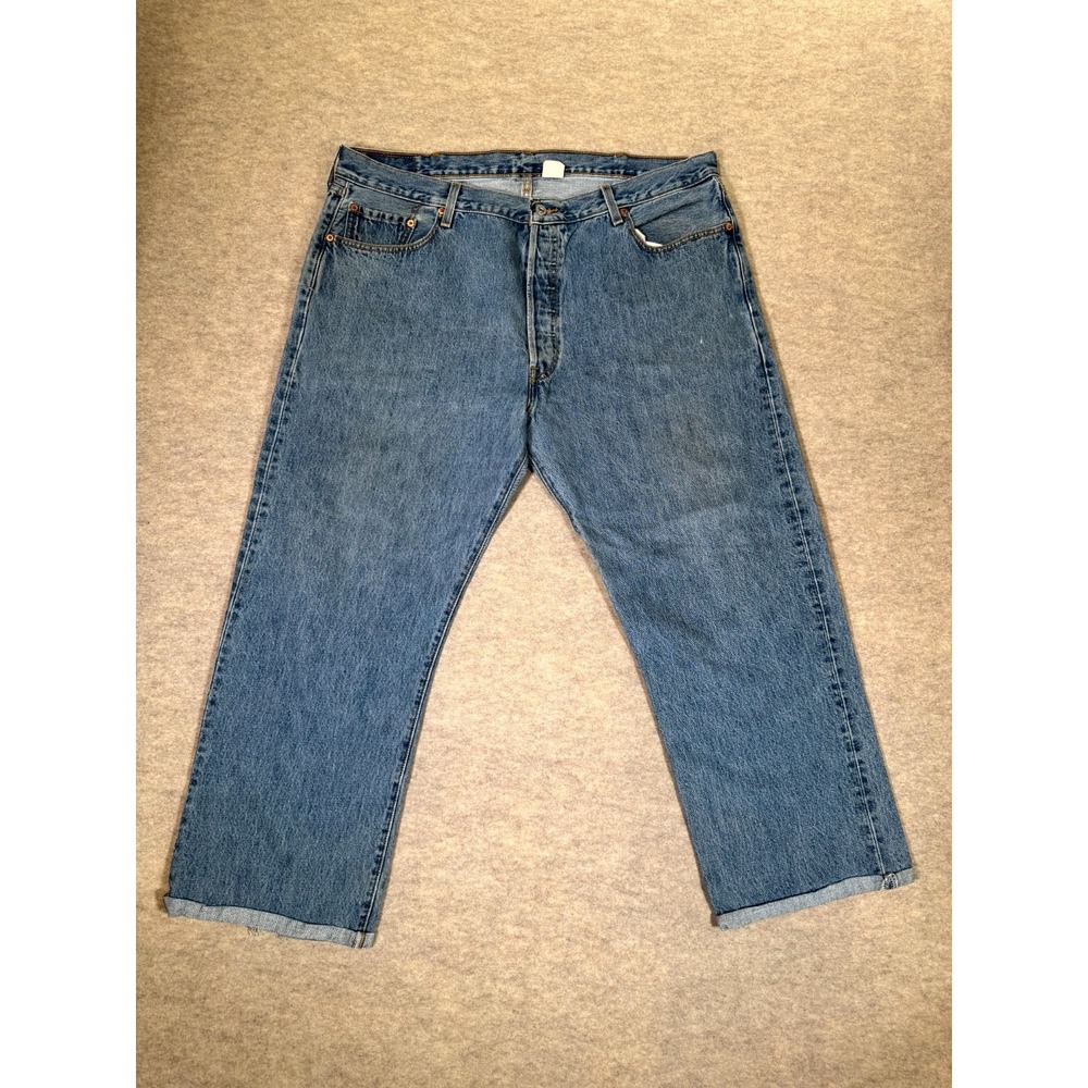 Levis 501 Straight Leg Jeans Mens 42x32 Blue‎ Denim Cotton Buttton Fly Authentic